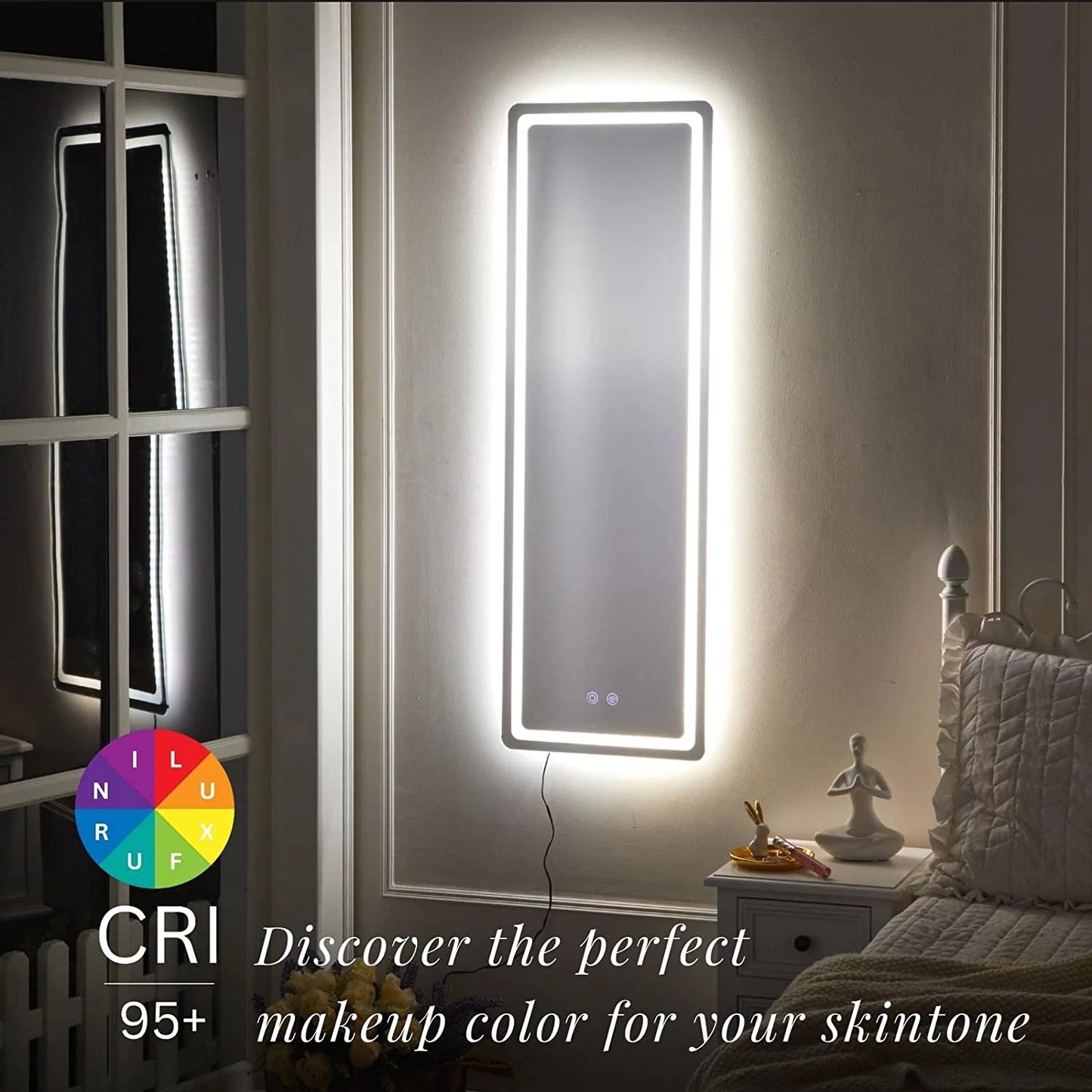 42"X14"Full Length Mirror with Lights RGB Color Changing Lighted Mirror Wall Mounted Full Body Mirror