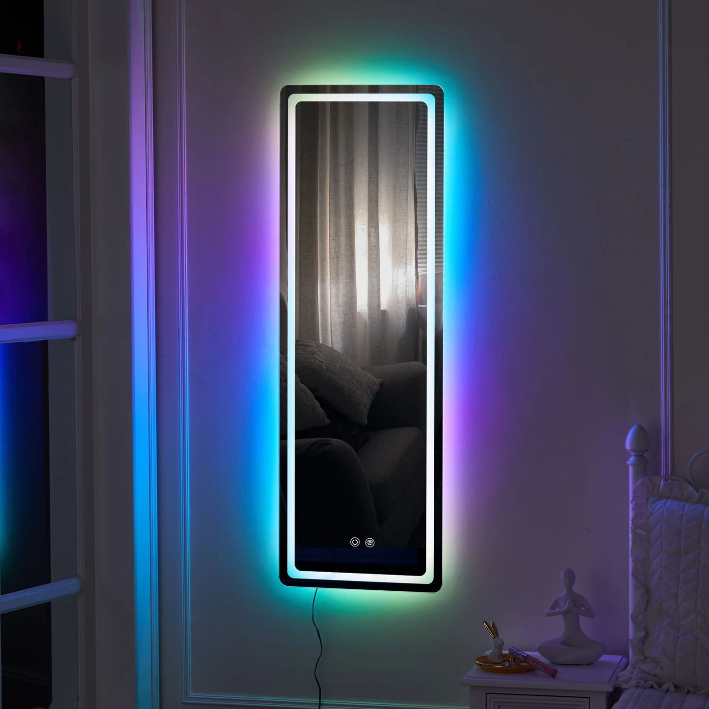 42"X14"Full Length Mirror with Lights RGB Color Changing Lighted Mirror Wall Mounted Full Body Mirror