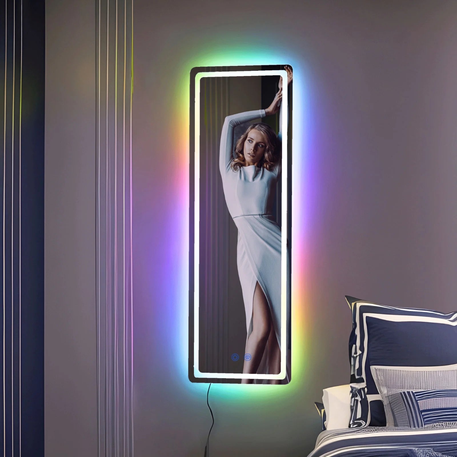 42"X14"Full Length Mirror with Lights RGB Color Changing Lighted Mirror Wall Mounted Full Body Mirror