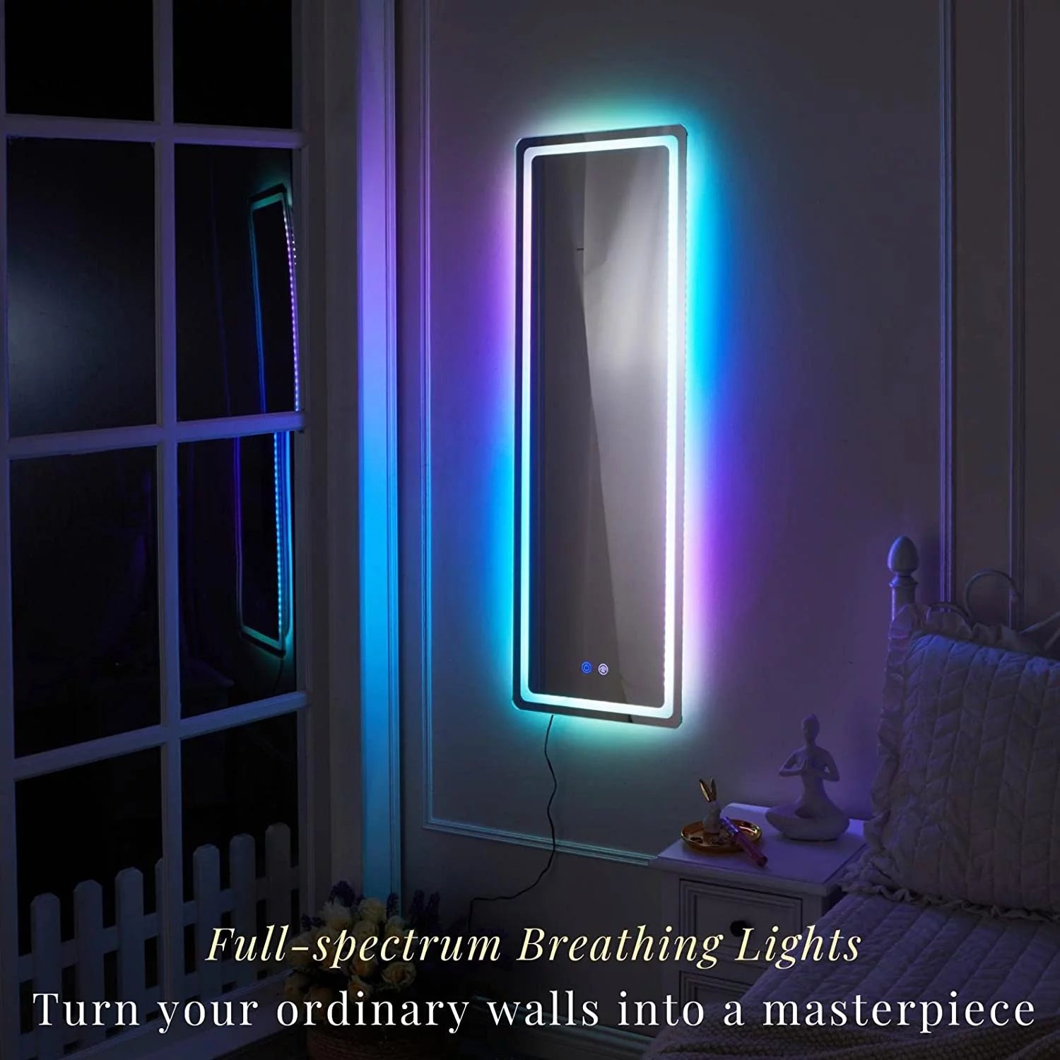 42"X14"Full Length Mirror with Lights RGB Color Changing Lighted Mirror Wall Mounted Full Body Mirror